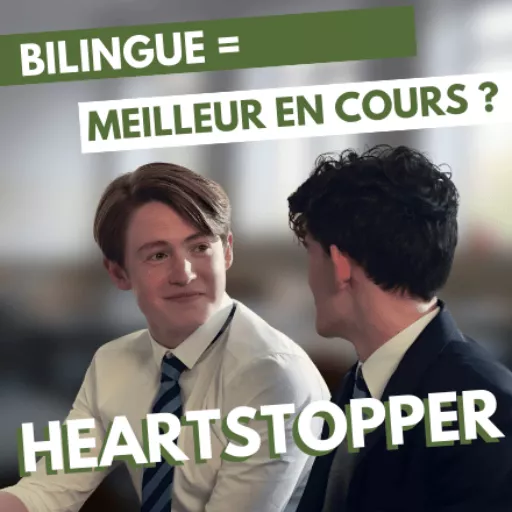 Nick et Charlie se regardant dans les yeux dans une salle de classe. Texte