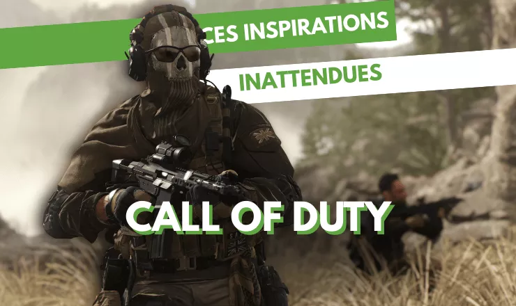 Soldat armé en tenue tactique et masque crânien dans un décor de montagne, inspiré de l’univers de Call of Duty, avec un autre combattant en arrière-plan.